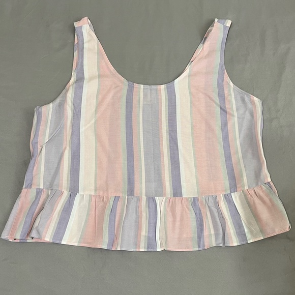 Jasmine & Ginger stripe pastel ruffle tank top sleeveless size L - Picture 3 of 10